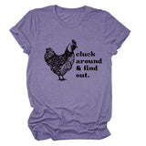 Cluck Around and Find Out Alphabet Cock Print Crew Neck Short Sleeve T-shirt Women