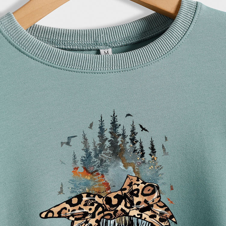 NOT ALL WHO WANDER ARE LOST Crew Neck Leopard Letter Long Sleeve Sweater Girl