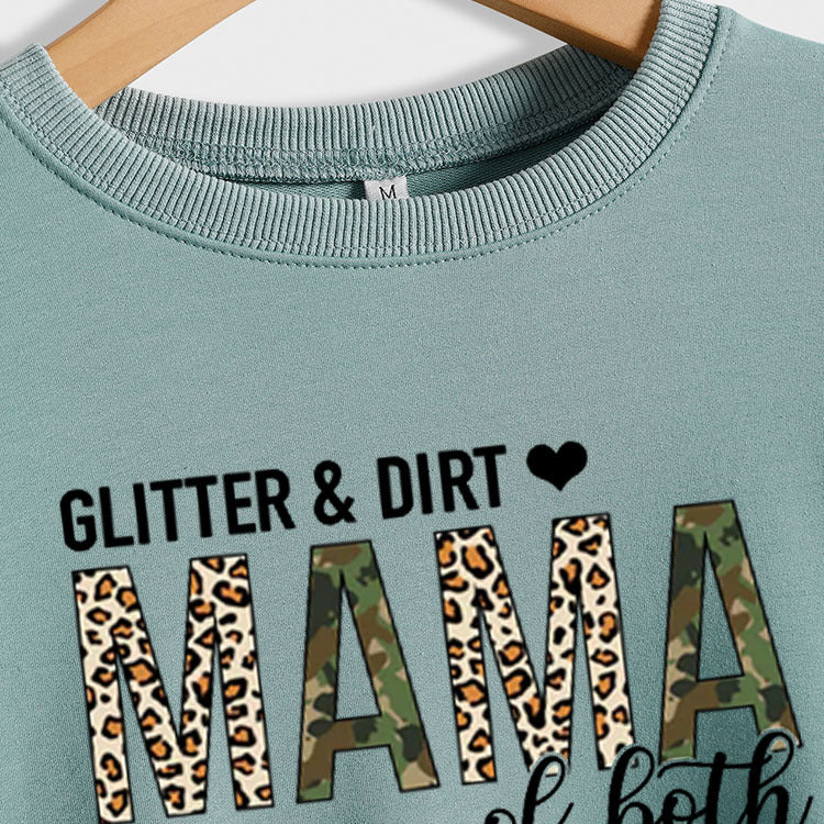 GLITER DIRT MAMA Round Neck Loose Leopard Print Long-sleeved Sweater for Women