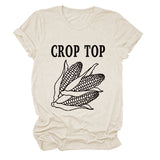 CROP TOP Corn Letter Print Crew Neck Fashion Short Sleeve Loose T-Shirt Women