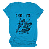 CROP TOP Corn Letter Print Crew Neck Fashion Short Sleeve Loose T-Shirt Women