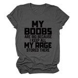 MY BOOBS ARE BIG Alphabet Women's Short Sleeve Loose Crew Neck T-Shirt