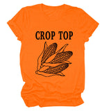 CROP TOP Corn Letter Print Crew Neck Fashion Short Sleeve Loose T-Shirt Women