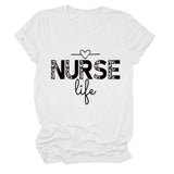 NURSE Life Letter Crew Neck Loose Short Sleeve Casual T-Shirt Women