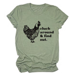 Cluck Around and Find Out Alphabet Cock Print Crew Neck Short Sleeve T-shirt Women