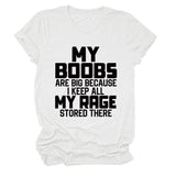 MY BOOBS ARE BIG Alphabet Women's Short Sleeve Loose Crew Neck T-Shirt