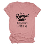 Letter Print I'm The Youngest Sister Fashion Short-sleeved T-shirt