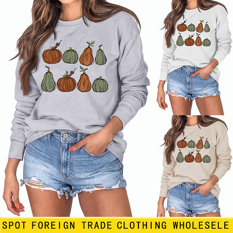 Round Neck Loose Women's Pumpkin Print Long-sleeved Sweater