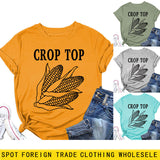 CROP TOP Corn Letter Print Crew Neck Fashion Short Sleeve Loose T-Shirt Women