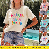 MANANA SERA Letter Fashion Crew Neck Loose Women's Short Sleeve T-Shirt