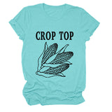 CROP TOP Corn Letter Print Crew Neck Fashion Short Sleeve Loose T-Shirt Women