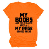 MY BOOBS ARE BIG Alphabet Women's Short Sleeve Loose Crew Neck T-Shirt