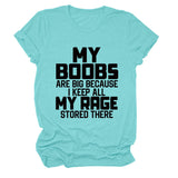 MY BOOBS ARE BIG Alphabet Women's Short Sleeve Loose Crew Neck T-Shirt