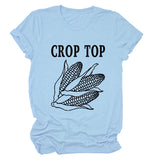 CROP TOP Corn Letter Print Crew Neck Fashion Short Sleeve Loose T-Shirt Women