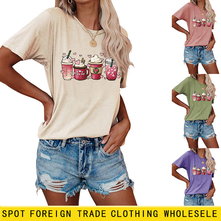 True Love Fun Pattern Printed Women's Casual Round Neck Short Sleeve T-shirt