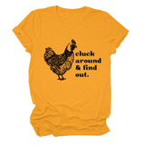 Cluck Around and Find Out Alphabet Cock Print Crew Neck Short Sleeve T-shirt Women