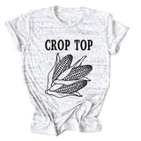 CROP TOP Corn Letter Print Crew Neck Fashion Short Sleeve Loose T-Shirt Women