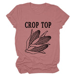 CROP TOP Corn Letter Print Crew Neck Fashion Short Sleeve Loose T-Shirt Women