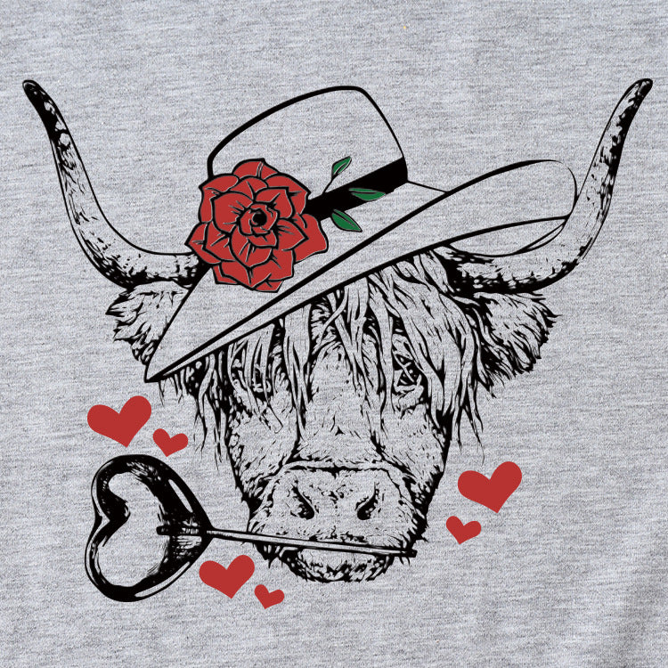 T-shirt à manches courtes et col rond pour femmes, à la mode, motif Rose Bullhead, décontracté