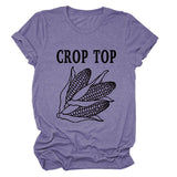 CROP TOP Corn Letter Print Crew Neck Fashion Short Sleeve Loose T-Shirt Women