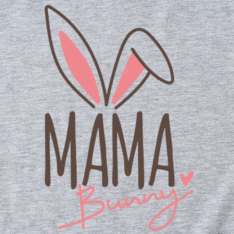 Cute Mama Bunny Pattern Women's Casual Round Neck Short Sleeve T-Shirt