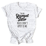 Letter Print I'm The Youngest Sister Fashion Short-sleeved T-shirt