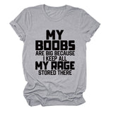 MY BOOBS ARE BIG Alphabet Women's Short Sleeve Loose Crew Neck T-Shirt