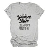 Letter Print I'm The Youngest Sister Fashion Short-sleeved T-shirt