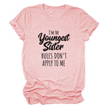 Letter Print I'm The Youngest Sister Fashion Short-sleeved T-shirt