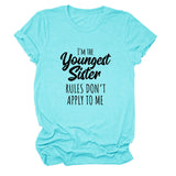 Letter Print I'm The Youngest Sister Fashion Short-sleeved T-shirt