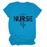 NURSE Life Letter Crew Neck Loose Short Sleeve Casual T-Shirt Women