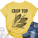 CROP TOP Corn Letter Print Crew Neck Fashion Short Sleeve Loose T-Shirt Women