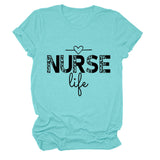 NURSE Life Letter Crew Neck Loose Short Sleeve Casual T-Shirt Women