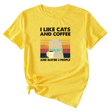 I Like Cats And Coffee Fun Pattern Short Sleeve Woman