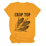 CROP TOP Corn Letter Print Crew Neck Fashion Short Sleeve Loose T-Shirt Women