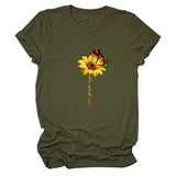 Never Give Up Sunflower-print Short-sleeved Top Casual T-shirt Women's Wear