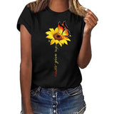 Never Give Up Sunflower-print Short-sleeved Top Casual T-shirt Women's Wear