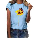 Never Give Up Sunflower-print Short-sleeved Top Casual T-shirt Women's Wear