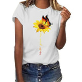 Never Give Up Sunflower-print Short-sleeved Top Casual T-shirt Women's Wear