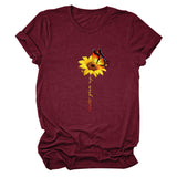 Never Give Up Sunflower-print Short-sleeved Top Casual T-shirt Women's Wear