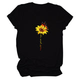 Never Give Up Sunflower-print Short-sleeved Top Casual T-shirt Women's Wear