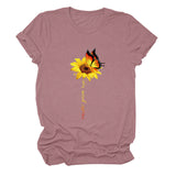 Never Give Up Sunflower-print Short-sleeved Top Casual T-shirt Women's Wear