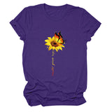 Never Give Up Sunflower-print Short-sleeved Top Casual T-shirt Women's Wear