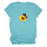 Never Give Up Sunflower-print Short-sleeved Top Casual T-shirt Women's Wear