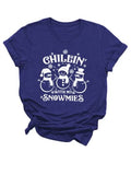 Women Chillin with My Snowmies Christmas Crew Shirt Cool Xmas Tee