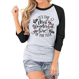 Christmas Shirt for Women Christmas Shirt It is The Most Wonderful Time 3/4 Raglan Sleeves Shirt