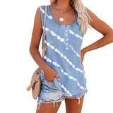 Women Casual Sleeveless Tie Dye Stripe Shirt Tunic Shirt with Buttons