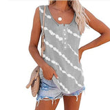 Women Casual Sleeveless Tie Dye Stripe Shirt Tunic Shirt with Buttons