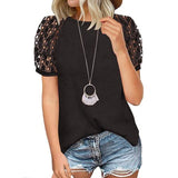 Women Fashion Tops Grace Stitching Round Neck Short-Sleeved Shirt