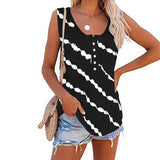 Women Casual Sleeveless Tie Dye Stripe Shirt Tunic Shirt with Buttons